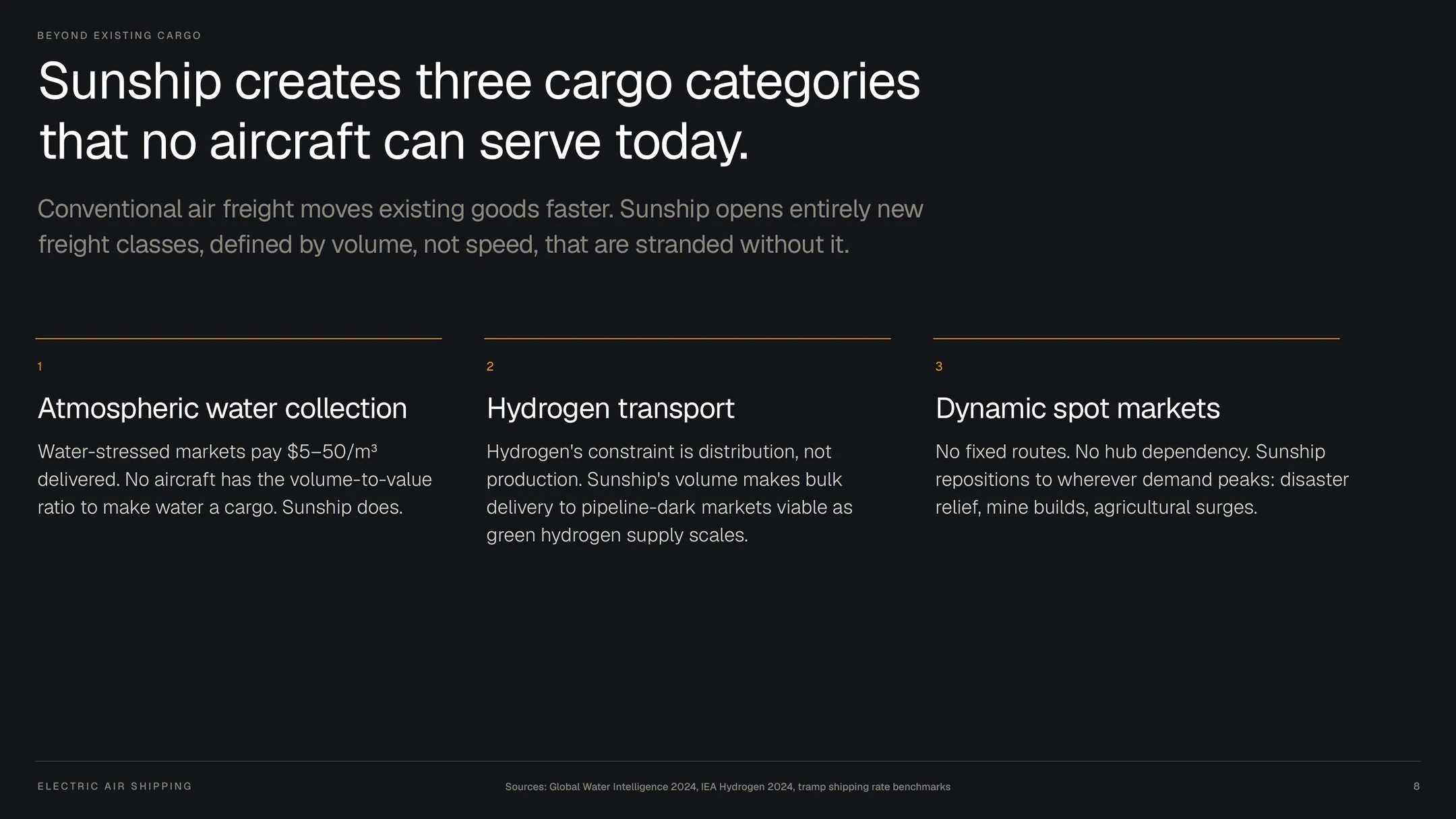 Three new cargo categories, numbered one to three.